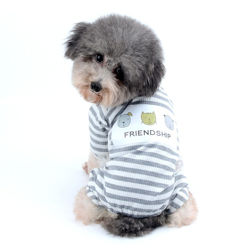 [Australia] - Ranphy Small Dog Stripe Pajamas Comfy Cotton Pet Clothes Puppy Outfit Cat Apparel Doggy Pyjamas PJS Shirt Yorkie Jumpsuit Boys Girls (Size Runs Small One to Two Size Than US Size) M(Neck: 10",Back: 9.5",Chest: 14.5"） Grey 