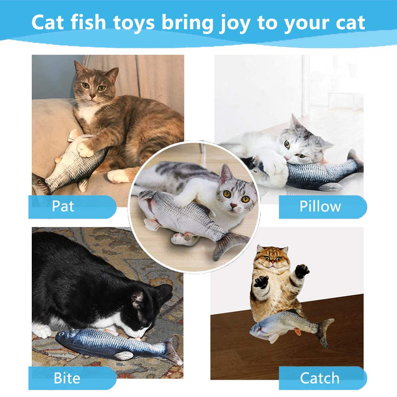 Electric Floppy Fish Cat Toy, Moving Cat Kicker Fish Toy, 11" Interactive Cat Toy for Indoor Cats, Plush Realistic Flopping Fish, Wiggle Fish Catnip Toys, Motion Sensor Kitten Toy for Kitty Exercise Dark Grey - PawsPlanet Australia