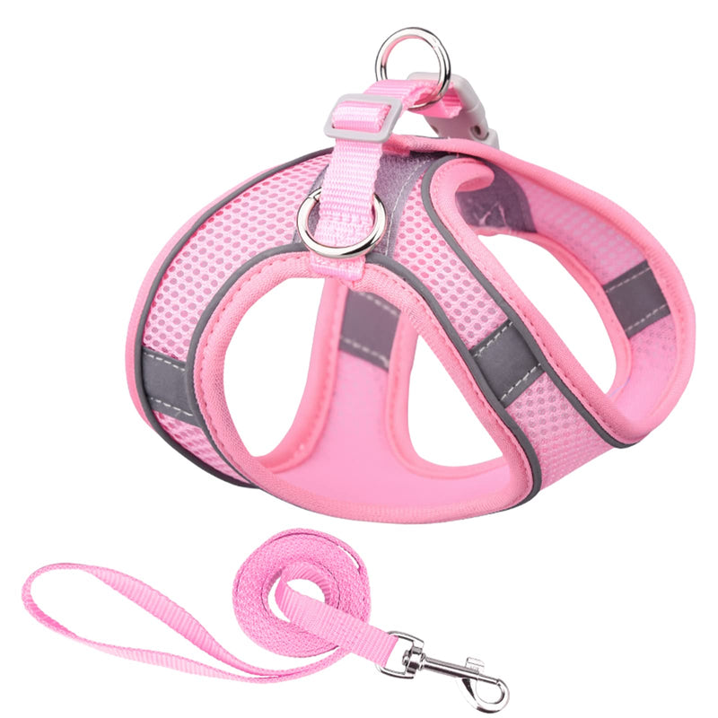 PETPUBGNZS Soft Small Dog Harness and Leash Set Step in Air Mesh Puppy Harness Leash Easy Walk Dog Harness Vest Adjustable Reflective No Pull Dog Harnesses for Small Dogs Cats (Pink,XXS) XXS (Recommend 3-6 lbs) Pink - PawsPlanet Australia