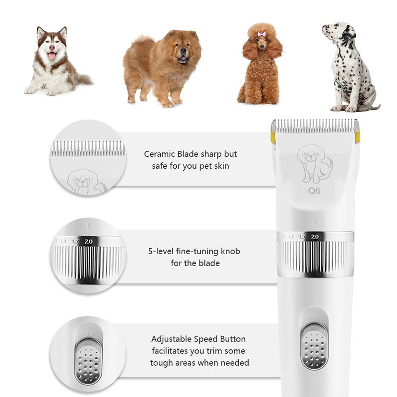 Dog Clippers 2-Speed Dog Grooming Kit, Dog Hair Trimmer, Cat Shaver, Low Noise Rechargeable Cordless Pet Clippers for Small Medium Large Dogs Cats - PawsPlanet Australia