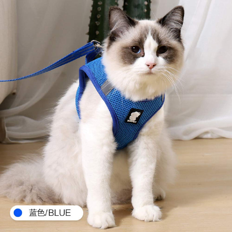 N\A Cat Harness and Leash Set Kitten Mesh Padded Vest Harnesses Escape Proof Reflective No Pull Adjustable for Puppy Running Cat Walking Jacket 1pcs Blue S - PawsPlanet Australia