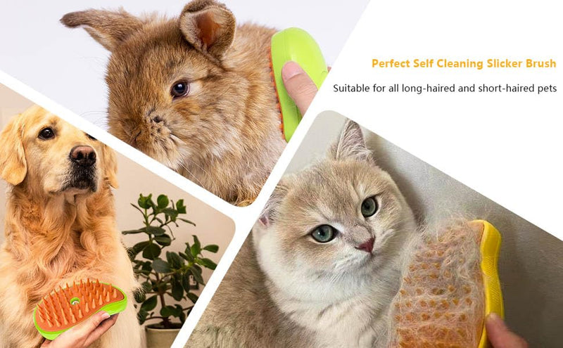 Steam brush for cats,Cat brush with steam,Steamy cat brush,Steamy pet brush 4-in-1 Self-Cleaning Grooming Tool, Efficient Massage, Hair Removal, Tangle-Free Care for Dogs,Steam brush(Yellow) Yellow - PawsPlanet Australia