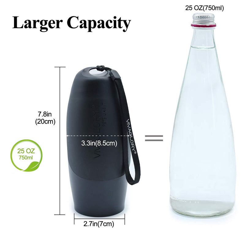 Vivaglory Stainless Steel Dog Water Bottle, 25oz Portable & Leakproof Dog Travel Water Bottle with Large Trough for Walking & Hiking Large Bottle-25oz Classic Black - PawsPlanet Australia