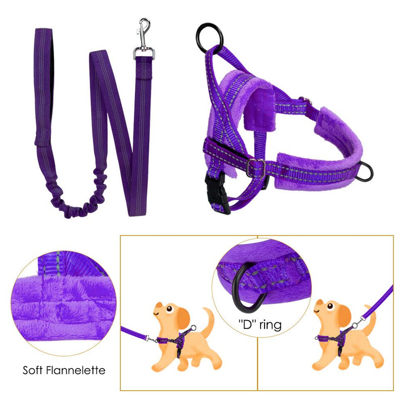 SlowTon Dog Harness and Dog Leash Set, Dog Leash Leash Quick Fit Harness Soft Padded Pet Vest Harness with Dog Leash Adjustable Reflective Car Harness and Bungee S Purple - PawsPlanet Australia