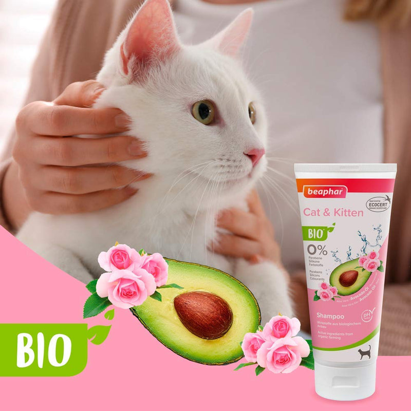 beaphar Bio Shampoo Cat & Kitten, enriched with avocado oil and rose extract from organic farming, 200 ml, white cats - PawsPlanet Australia
