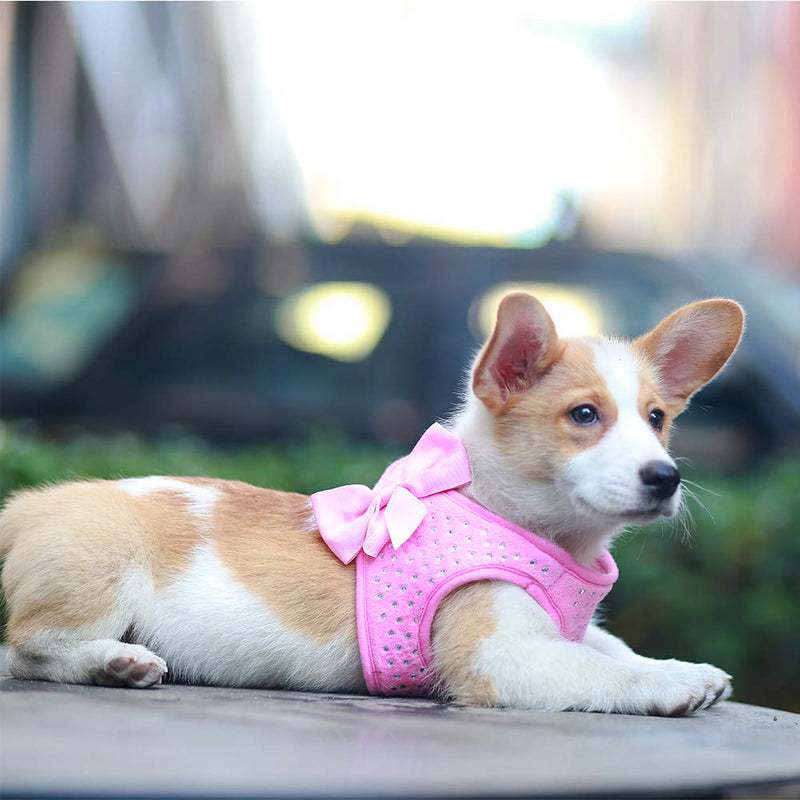 [Australia] - KLCW FIRECOW Pink Diamond Dog Harness, Dog Harness Chest Strap Bow tie, Step in Vest Harness for Small Dogs S 