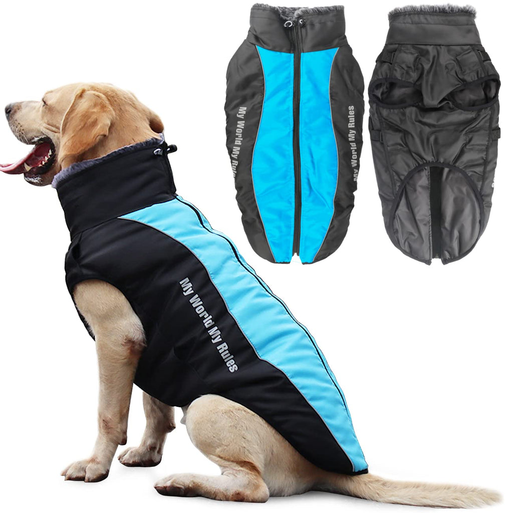 Idepet Dog Coat Warm Jacket, Reflective Pet Snowsuit Sports Outdoor Waterproof Dog Clothes Outfit Vest for Medium Dogs with Belt Hole 4XL Sky Blue - PawsPlanet Australia