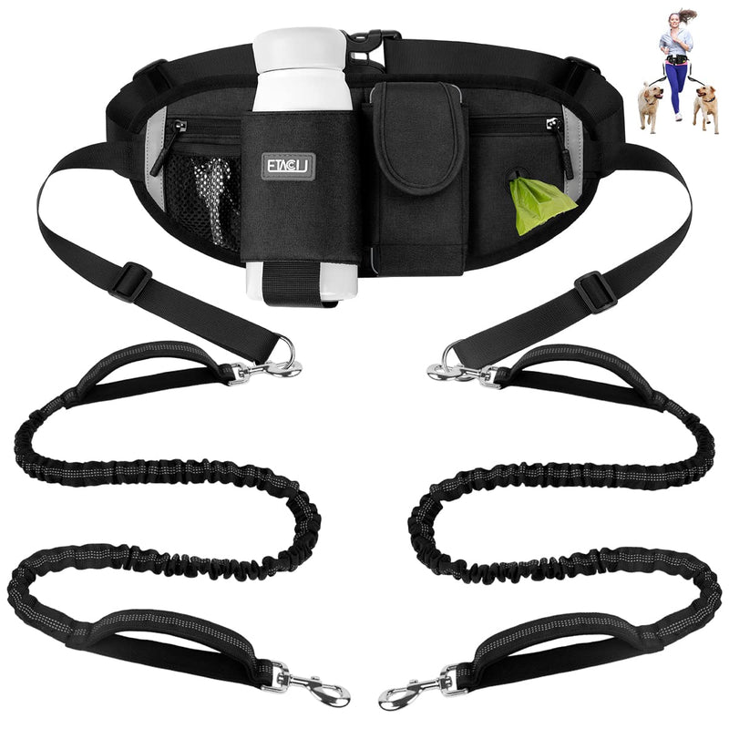 ETACCU jogging leash for 2 dogs with waist belt, hands-free leashes for double dogs, jogging dog leash for large and medium-sized dogs, elastic reflective running leash 90-130cm for running, jogging - PawsPlanet Australia