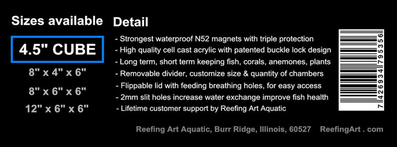 Reefing Art Small Magnetic Acclimation Breeder Box Anemone Coral Strong N52 Magnets for 1/2" Glass 4.5" Cube - PawsPlanet Australia