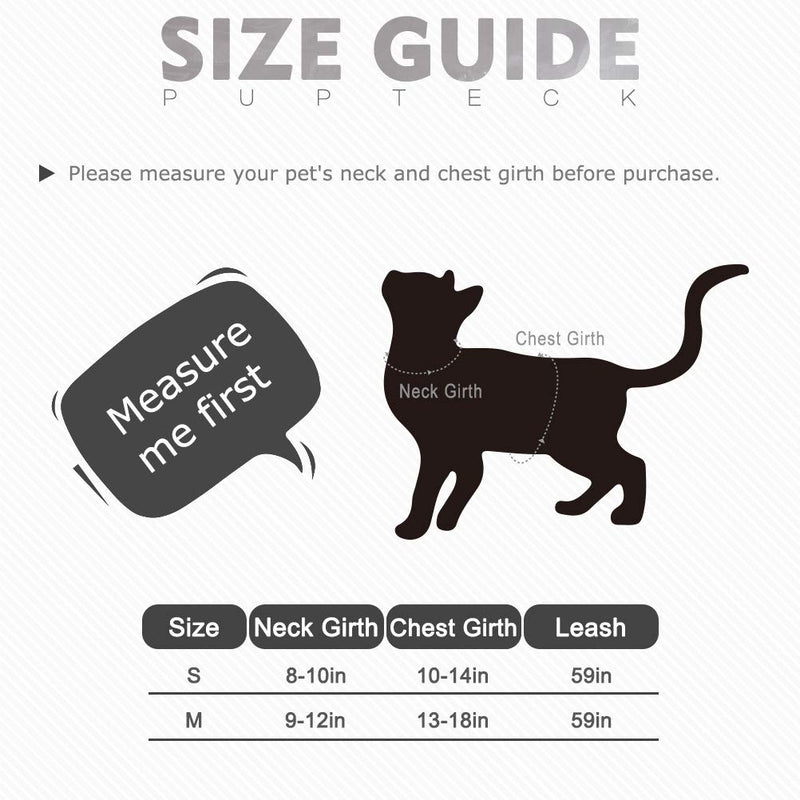 PUPTECK Reflective Cat Harness and Leash Set for Small and Medium Kitties Kitten Outdoor, Escape Proof Easily Adjustable, Soft and Comfortable S-Neck girth:8-10in Chest girth:10-14in Black - PawsPlanet Australia