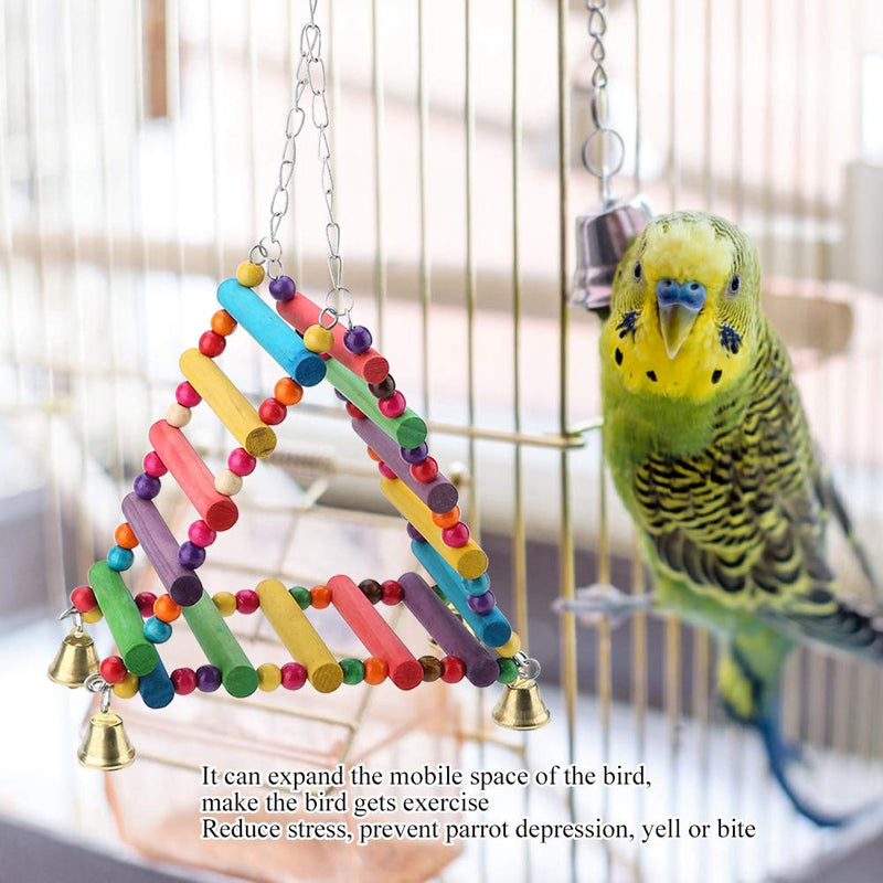 HEEPDD Parrot Swing Toys, Wooden Colorful Triangle Bird Perch Bird Cage Climbing Ladders Hanging Toys for Parakeet - PawsPlanet Australia