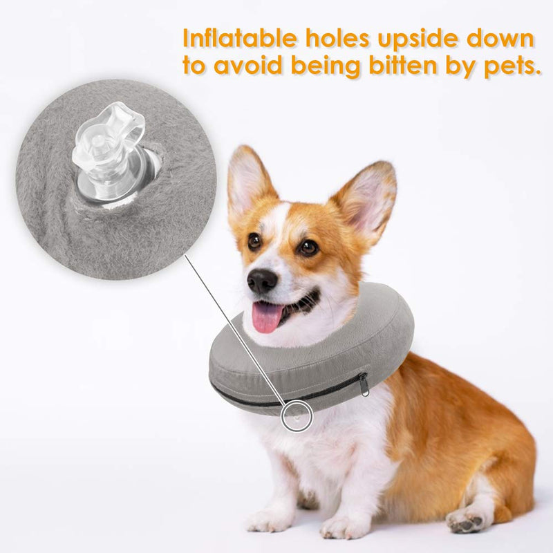 Nasjac Inflatable Dog Collars, Soft Comfy Quick Release Dog Collar, Protective Dog Neck Collar for After Surgery Recovery, Prevent Dogs from Touching Stitches Biting Licking Wound, Easy to Use L Grey - PawsPlanet Australia