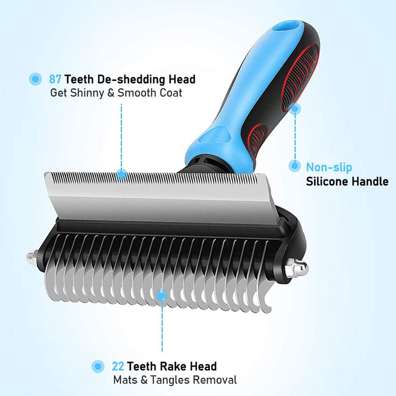 XLENTGEN Professional Deshedding Tool, 2 in 1 Dual Head De-matting Comb - Pet Grooming Brush for Long/Medium/Short Hair Dogs & Cats De-shedding, Removing Loose Undercoat & Tangles - PawsPlanet Australia