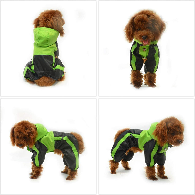 Lovelonglong Dog Hooded Raincoat, Small Dog Rain Jacket Poncho Waterproof Clothes with Hood Breathable 4 Feet Four Legs Rain Coats for Small Medium Large Pet Dogs Green XS XS (Small Dog) - PawsPlanet Australia