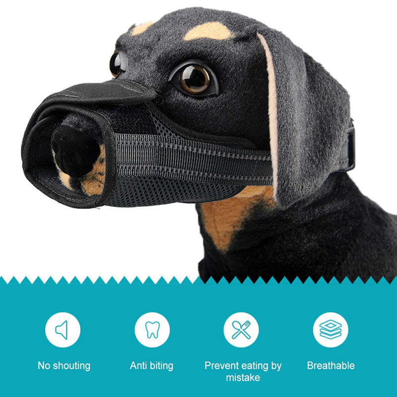 Elinala Muzzle Guard for Dogs, Dog Muzzle Mesh, Adjustable, Soft and Breathable Reflective Dog Muzzle Prevents Biting, Eating and Barking for Small and Medium Dogs (Black M) Black - PawsPlanet Australia