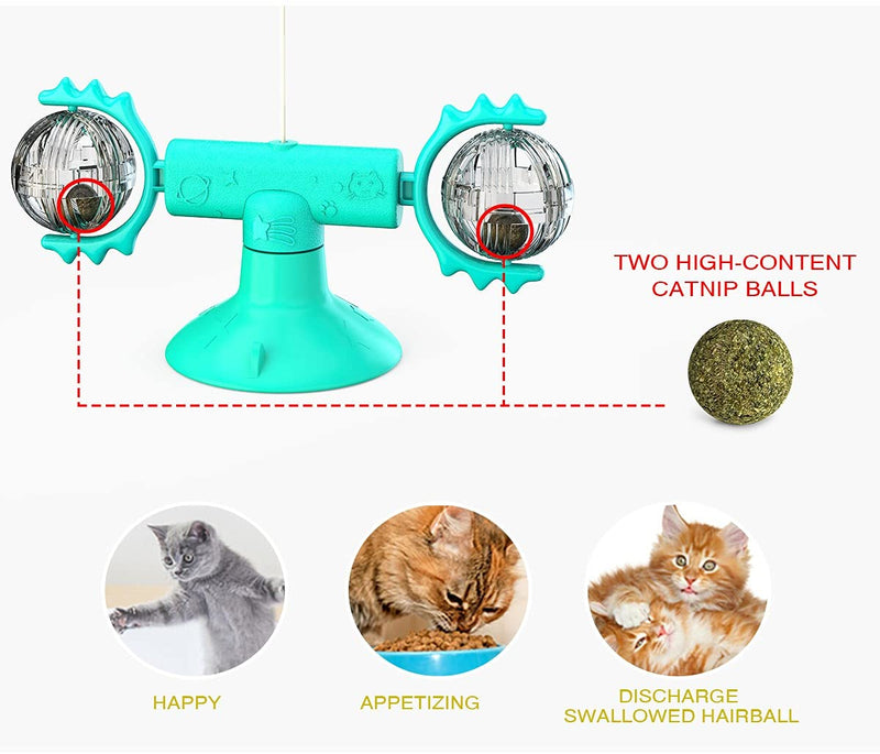 YINOR Rotating Windmill Cat Nip Toy,with Cat Toys Wand & Suction Cup,Interactive Feather Cat Toys for Kitten,Playing Indoor & Outdoor. Blue - PawsPlanet Australia