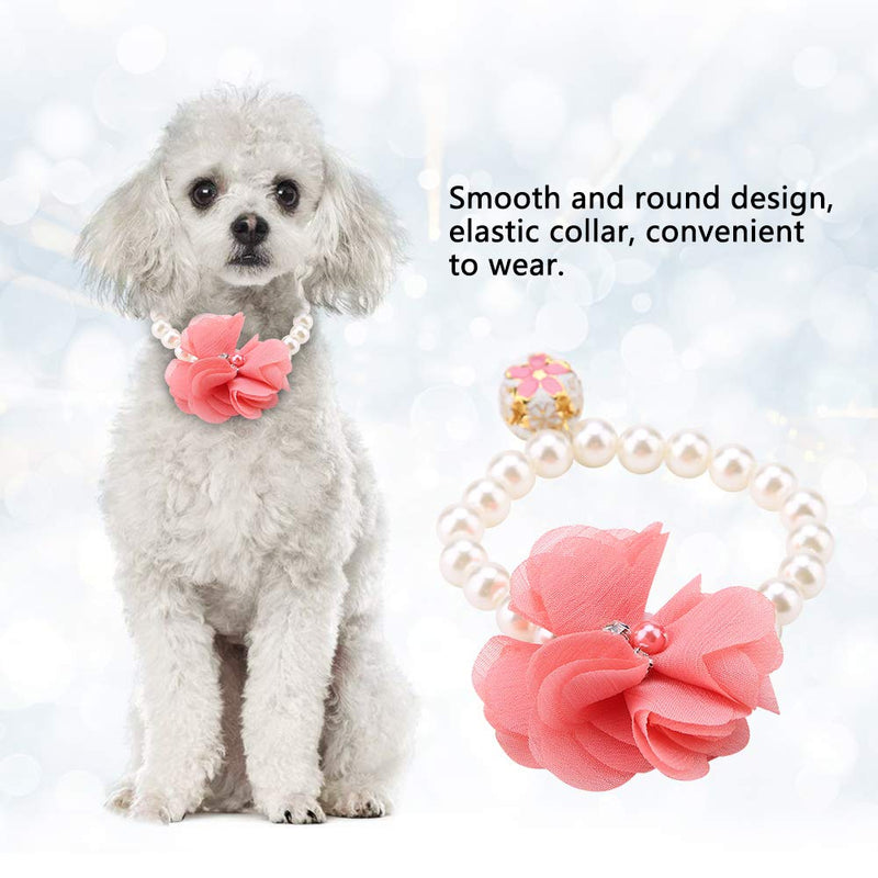 Ichiias Dog Collar Pearl Flower Elastic Necklace for Puppy Jewelry Accessory(Pink) Pink - PawsPlanet Australia