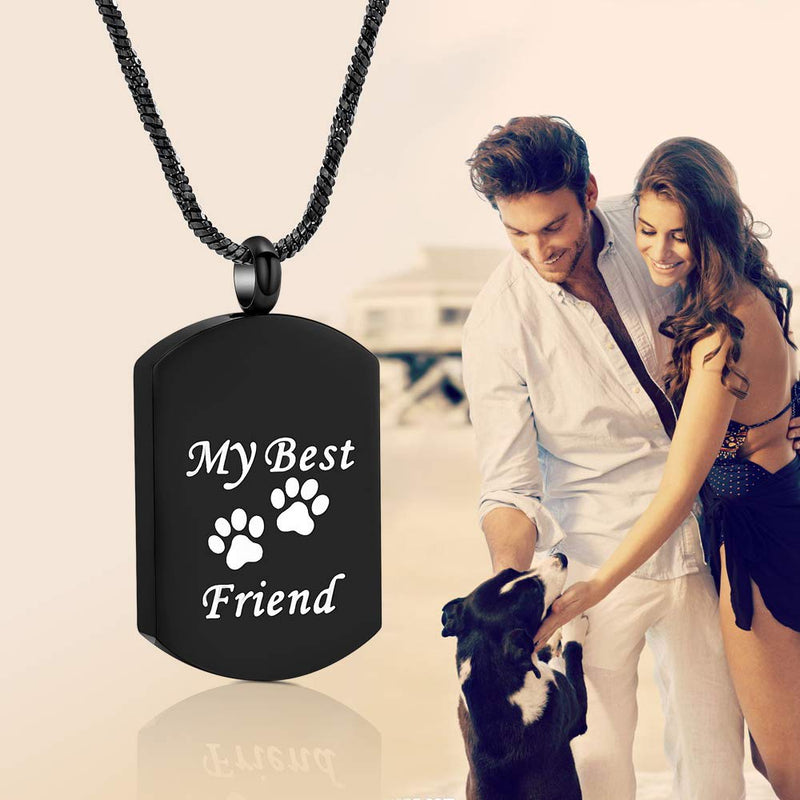 [Australia] - Yinplsmemory Paw Print Cremation Jewelry Urn Necklace for Ashes for Dog/Cat Stainless Steel Dog Tag Ashes Keepsake Memorial Custom Photo Necklace Urn for Ashes Black 