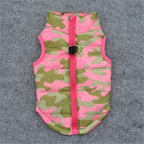 ZoonPark® Dogs Winter Coat, Warm Coat Jacket Vest Harness Padded Puffer Clothes For Small Dogs S,Length 26cm Pink Camouflage - PawsPlanet Australia