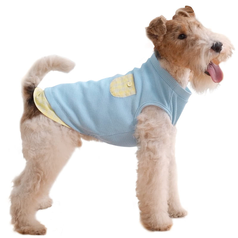 KYEESE Waffle Dog Shirts for Small Dogs Soft Stretchy Dog T-Shirts Lightweight Dog Tank Top Sleeveless Dog Vest Breathable Cat Shirt Puppy Clothes with Small Pocket Decorations and Plaid Patchwork M-Chest(16") Grey - PawsPlanet Australia