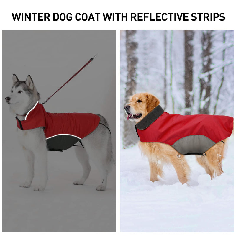 Bwiv Warm Dog Coat with Adjustable Elastic Straps Winter Dog Jackets Soft Fleece Lining Large Medium Dogs Jacket with Leash Hole Dog Coats for Large Dogs Snowproof Outdoor Red 3XL - PawsPlanet Australia