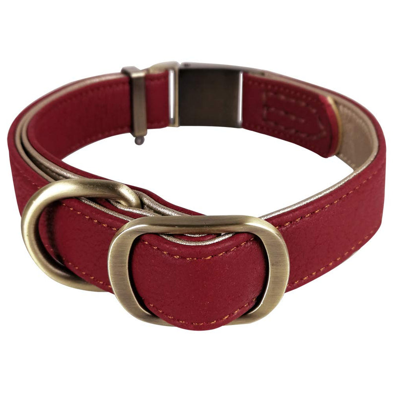 Tineer Adjustable Basic Classic Dog Leather Collar - Seatbelt Buckle Soft for Medium Small Dog Breeds Daily Use (L(13.7-20.4''), Red) L(13.7-20.4'') - PawsPlanet Australia
