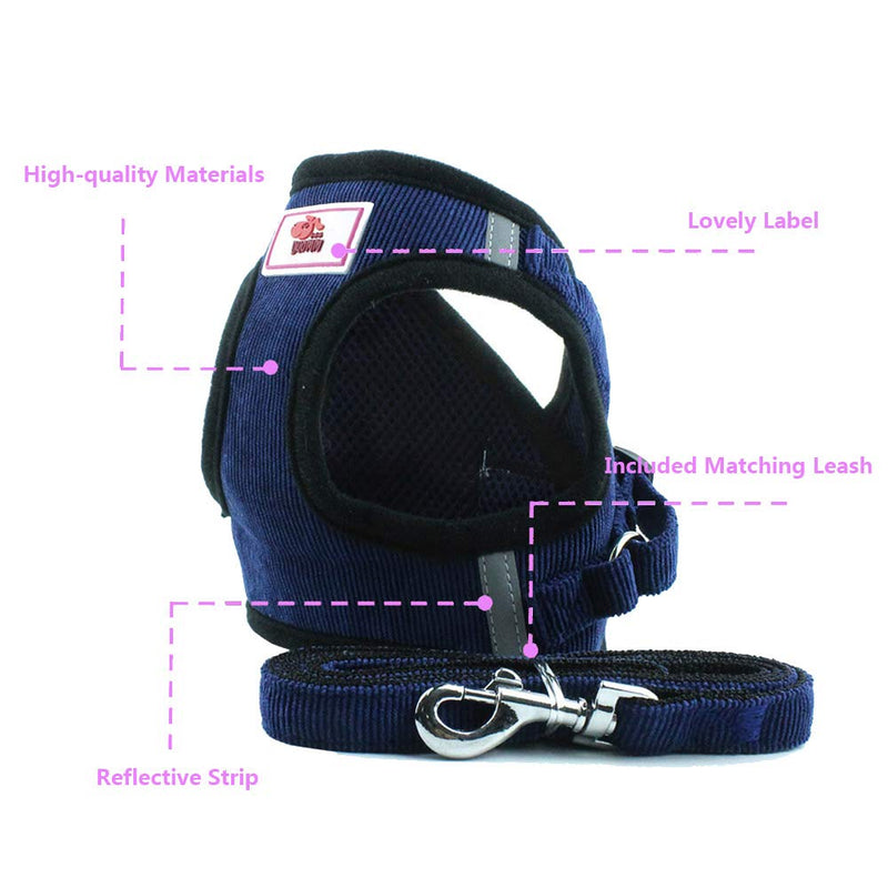 Soft Mesh No Pull Dog/Cat Harness and Lead Set for Walking, Escape Proof Dog Vest Harnesses for Puppy Small Animals/Cats, Easy Fit Dog Collar (Extra Small, Corduroy-Navy) X-Small Navy - PawsPlanet Australia