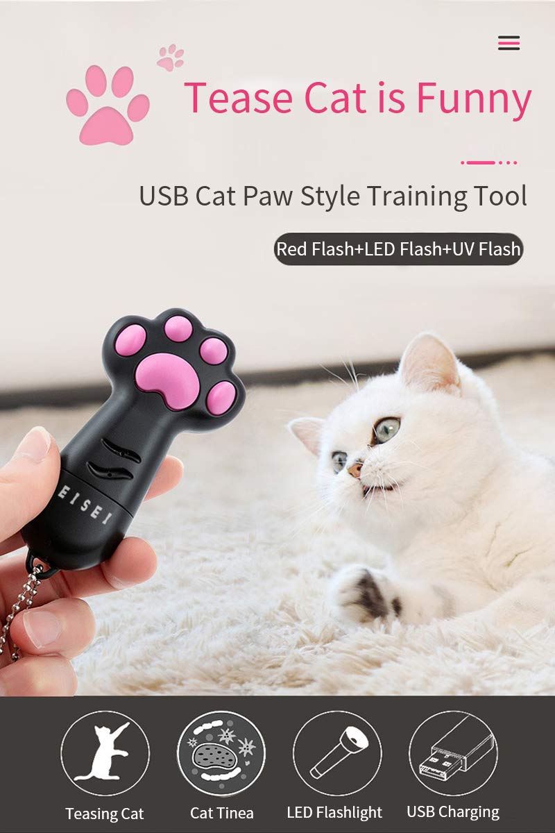 EISEI 3 in 1 Paw Style Cats Toys, USB Rechargeable, Interactive Chaser Toys, Pet Training Exercise Tool (White)… White - PawsPlanet Australia