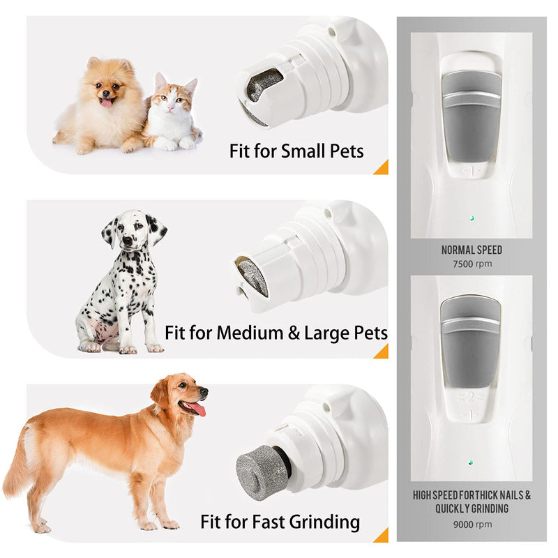 Pet Nail Grinder with 2 Grinding Wheels, Low Noise & More Powerful Dog Nail Clipper, Electric Pet Nail Trimmer File, Painless Paw Claw Care, Quiet USB Rechargeable Grooming Tool for L/M/S Dog/Cat/Bird White - PawsPlanet Australia