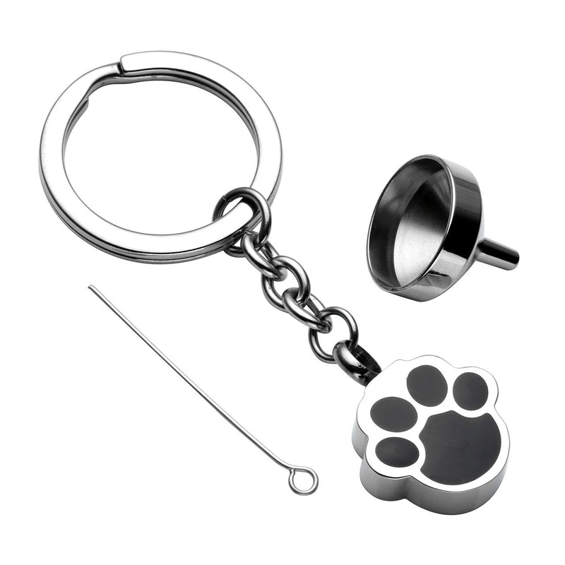 PiercingJ Free Engraving - Personalized Custom Stainless Steel Pet Cat Dog Paw Container Urn Memorial Pendant Keychain Ash Keepsake Cremation Jewelry Funnel Fill Kit Keychain(Non Engraving) - PawsPlanet Australia