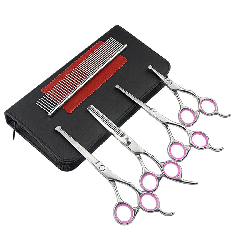 [Australia] - LILYS PET 5 PCS Round Tips Pet Grooming Scissors Kit for Dogs Cats Body Face Ear Nose Paw,6.5" Straight Scissor,6.5" Thinning Scissor,5.5" Straight Scissor, 4.5" Face Scissor and Comb 