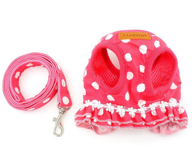 [Australia] - SELMAI Puppy Cat Small Girl Dog Dots Vest Harness Leash Set Mesh Padded No Pull Lead (Size Run Small,Please Check Size Details Carefully Before Purchase) M(Chest Girth 13.4";Neck Girth 8.7") Pink 