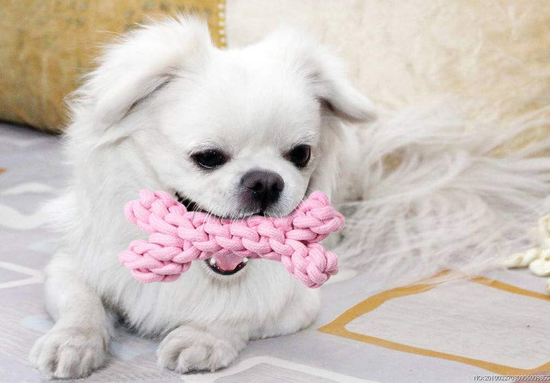 Nwvuop Puppy Cotton Rope Toy Pet Chew Toy Bite-Resistant Molar Dog Teeth Cleaning Rope Toy for Large Small Dogs Pets Rope Knot Pink - PawsPlanet Australia