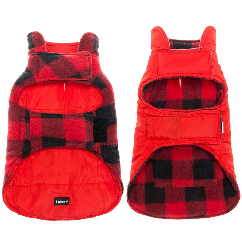 SCENEREAL Dog Winter Clothes Reversible Jacket Warm Coat Windproof Waterproof Plaid Vest Suit for Small Medium Large Dogs Pets Cold Weather Wearing M Red-Black - PawsPlanet Australia