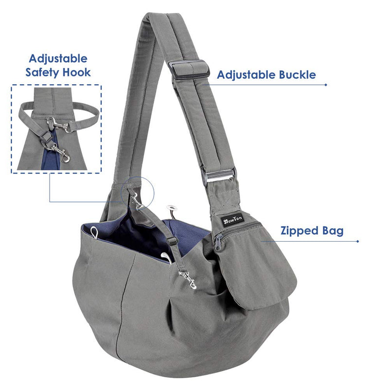 SlowTon Pet Carrier, Doggie Cat Hand Free Sling Carry Dog Papoose Carrie Adjustable Padded Shoulder Strap Tote Bag with Front Pocket Safety Belt Outdoor Travel Puppy Carrying for Walking Subway Grey - PawsPlanet Australia