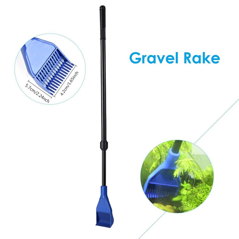 [Australia] - AquaticHI 5 in 1 Multi-Function Aquarium/Fish Tank Cleaning Tool, Algae Scraper, Fish Net, Sponge, Plant Fork, Gravel Rake for Long Deep Fish Tanks Extendable 