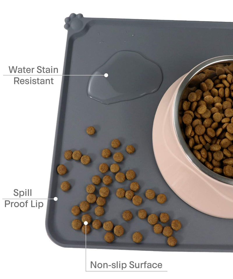 Taglory Dog and Cat Food Mat, Waterproof & Non Slip Silicone Pet Feeding Mat for Food and Water Bowls, 47x30cm Grey Small: 18.5"x12" (47x30cm) - PawsPlanet Australia