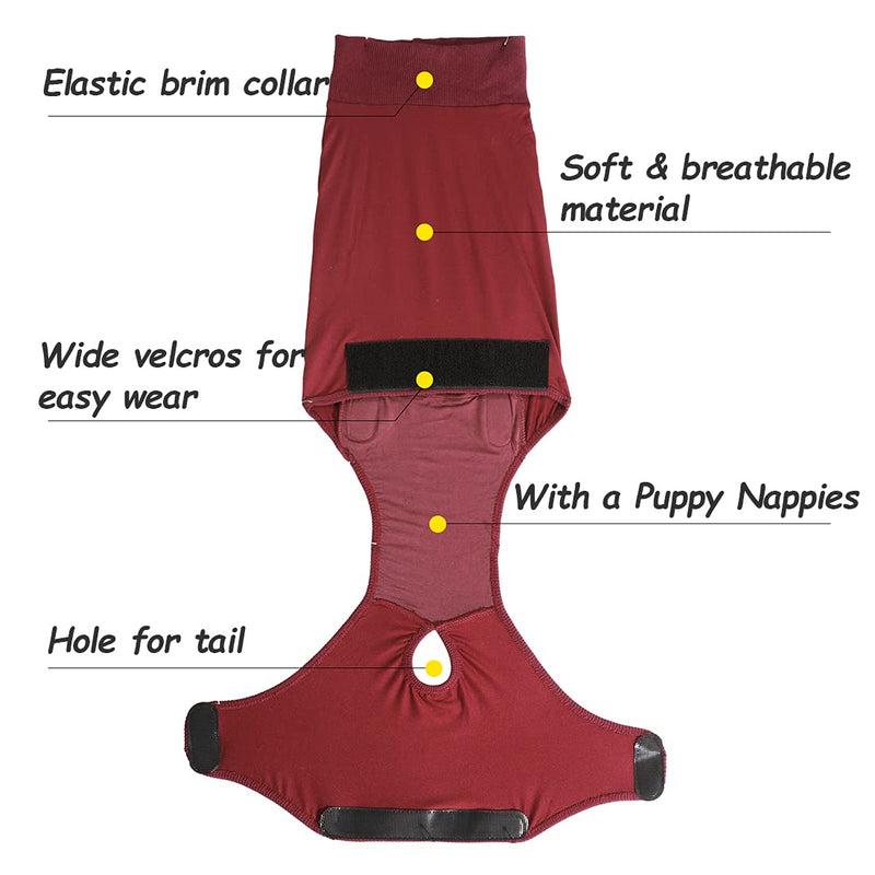 CAVSOIR Dog Recovery Suit Onesie Dog Physiological Pants Diapers Keeper, Pet Abdominal Wound Skin Diseases Protector Substitute E-Collar & Cone, Prevent Licking Pet Surgery Recovery Suit S Red Wine - PawsPlanet Australia