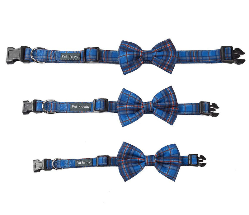 Pet Heroic Pet Dog Cat Collar with Grid Bow tie, Adjustable Plaid Pet Dogs Cats Comfortable Durable Bowtie Collars for Small Medium Large Dogs Cats in 3 Styles S - PawsPlanet Australia