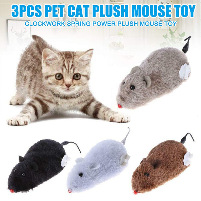 Avalita 3pcs Cats Dog Playing,Automatic Moving Mouse,Clockwork Spring Power Plush Mouse Toy Mechanical Motion Rat - PawsPlanet Australia