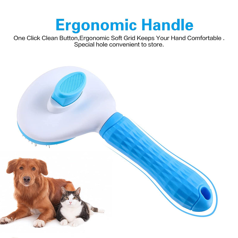 Cat Grooming Brush, Pets Slicker Brushes Dogs Self Clean Brush for Shedding One Button Removes Loose Undercoat Mats Tangled Hair Grooming Brush for Pet Massage-Self Cleaning (Blue) - PawsPlanet Australia