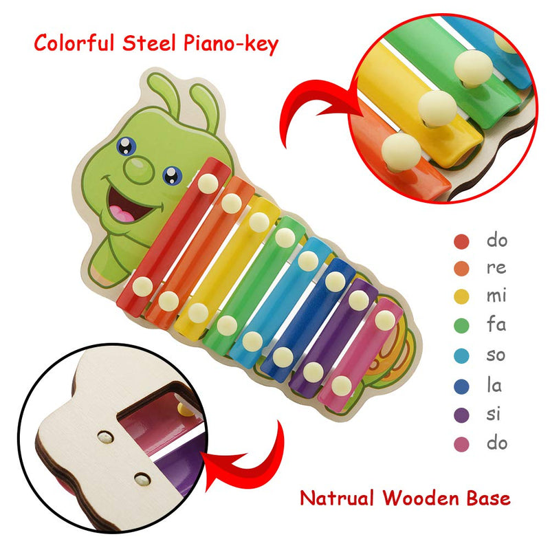 [Australia] - hatatit Wooden Chicken Xylophone Toy 8-Tone Hens Knocking Xylophone Toy Hens Play Coop Toys with 2 Wooden Sticks and 5 Pieces Fixed Lines 