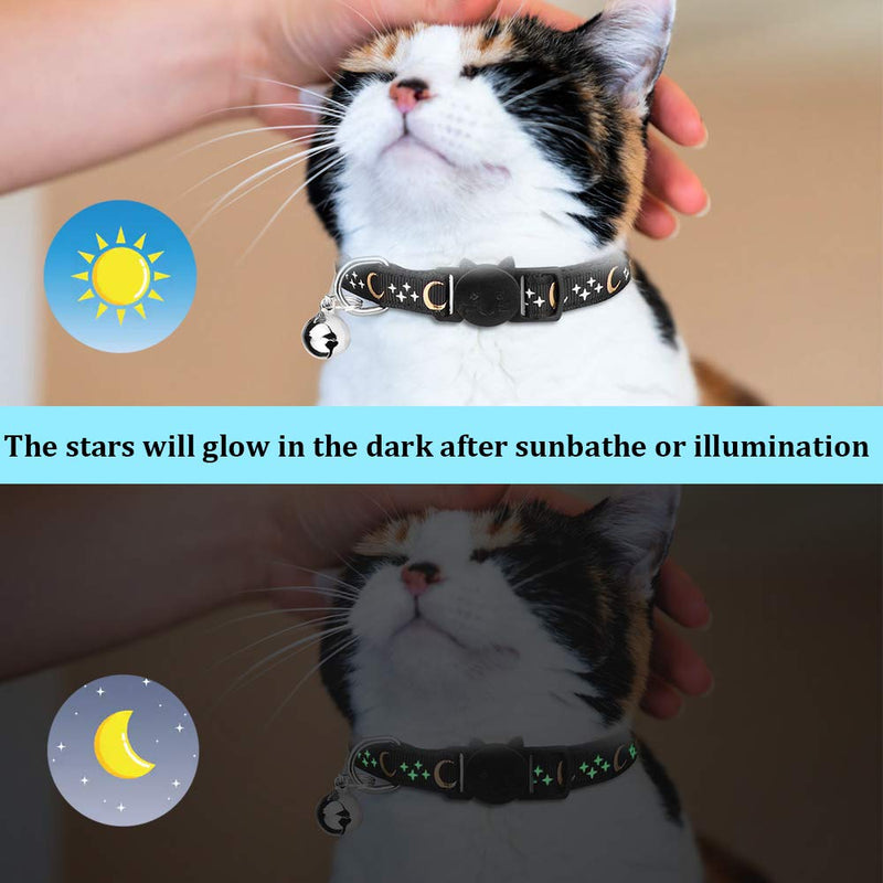 [Australia] - 6 PCS Breakaway Cat Collars with Bell Golden Moon Glowing Star in The Dark for Kitten 