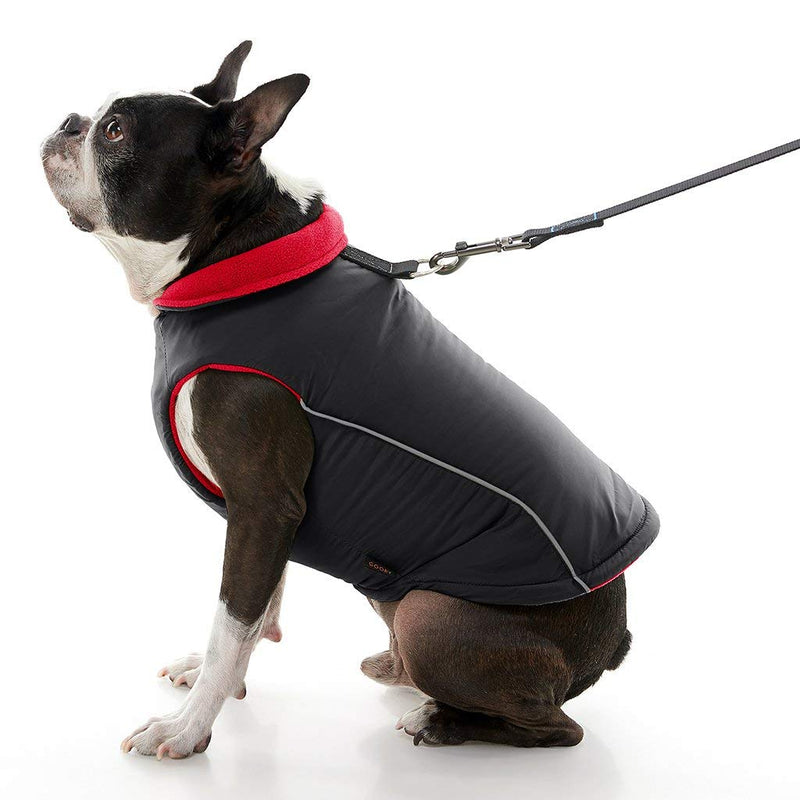 Gooby Sports Dog Vest - Fleece Lined Dog Jacket Coat with D Ring Leash - Reflective Vest Small Dog Sweater, Hook and Loop Closure - Dog Clothes for Small Dogs Girl or Boy for Indoor and Outdoor Use Black X-Small chest (~10.5") - PawsPlanet Australia