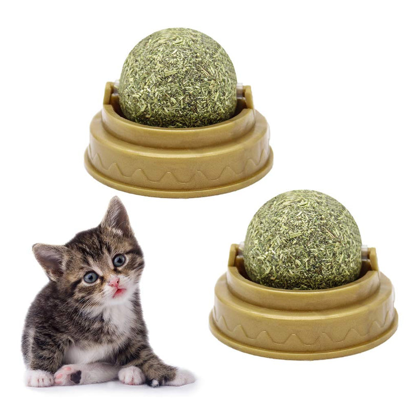 Balacoo 2Pcs Natural Catnip Ball Toys - Catnip Cat Treats Rotatable Sugar Candy Licking Ball, Solid Nutrition Candy Ball Edible Snack Toys for Cats Cleaning Teeth - PawsPlanet Australia