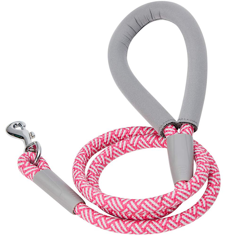 Umi. Essential Durable Diagonal Striped Dog Rope Lead in Pink with Comfy Neoprene Handle, 120 cm, Strong Leads for Dogs 120cm - PawsPlanet Australia