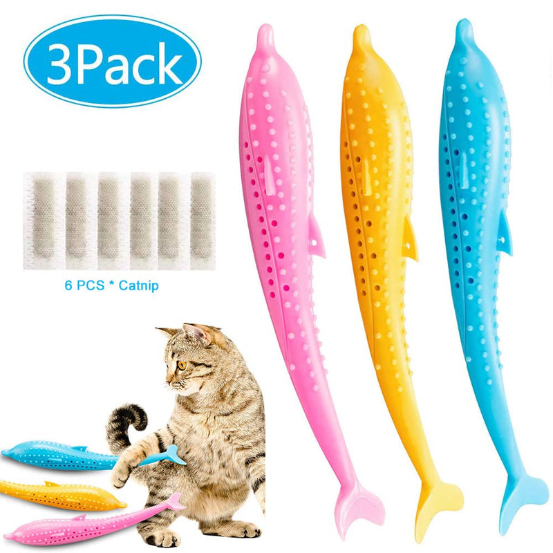 Vibury Cat Toothbrush Fish with Catnip, 3 PCS Cat Toothbrush Toy, Silicone Fish Toys Pet Molar Stick Cat Teeth Cleaning Brush, Interactive Chew Toy for Kitten Kitty Cats - PawsPlanet Australia