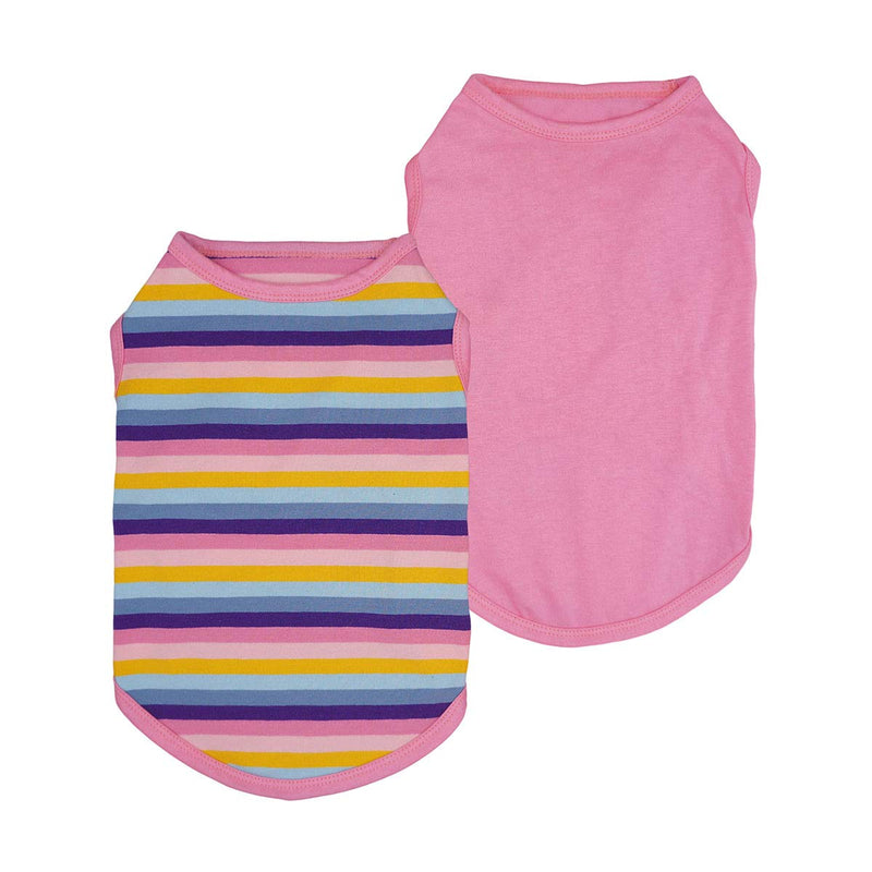 [Australia] - Fitwarm 2-Pack 100% Cotton Striped Dog Shirt for Pet Clothes Puppy Vest T-Shirts Cat Top Tee Breathable Stretchy S Pink 