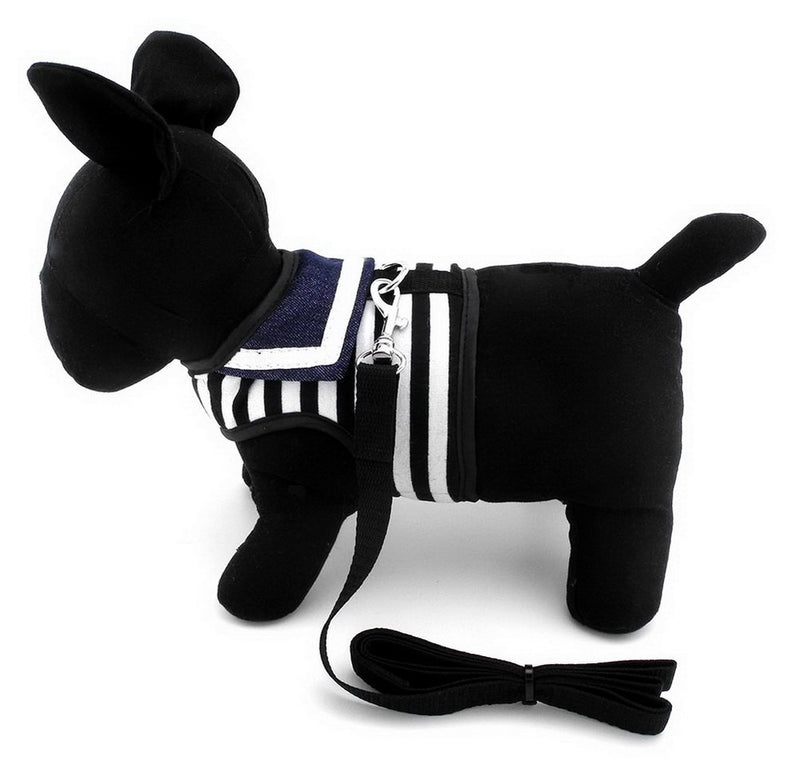 SMALLLEE_LUCKY_STORE Nautical Cat harenss with Leash Escape Proof Mesh Lining Adjustable Puppy Striped Sailor Vest Harness,Black,Large L Black - PawsPlanet Australia