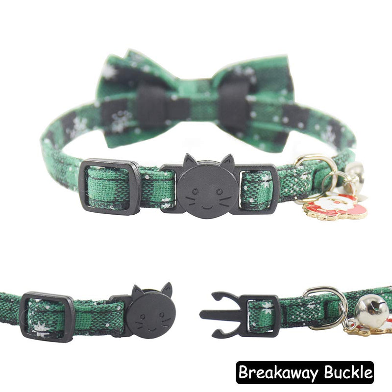 [Australia] - XPangle Christmas Cat Collar Breakaway with Bow Tie, Adjustable Kitten Collar with Bell and Accessories for Kitty 7.5-11in Green 